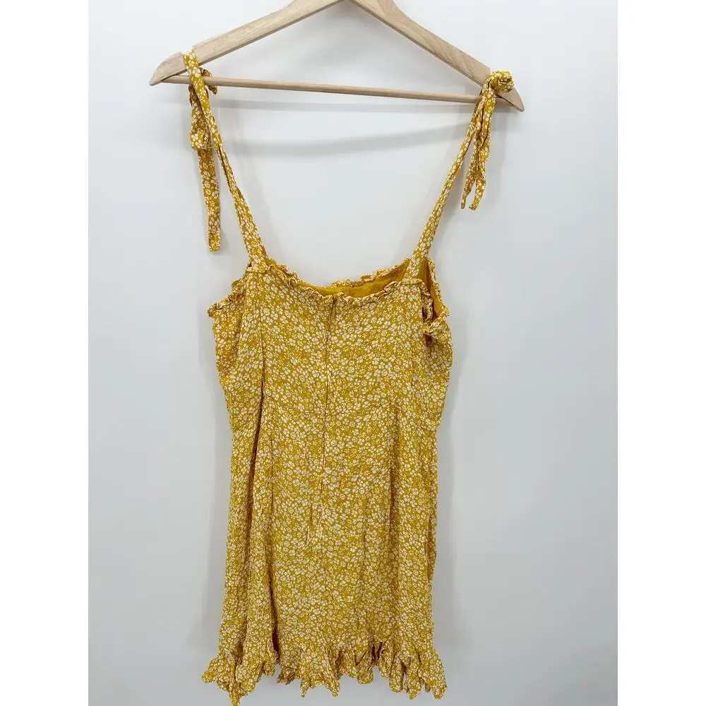 Bardot Yellow Microfloral‎ Tie Strap Mini Dress Ruffle Summer Women Size 4 XS